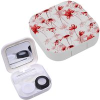 Portable Contact Lens Case Box Travel Kit Mirror + Bottle + Tweezers Container Holder [ Stylized Flowers Watercolor ]