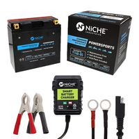 NICHE Battery for YT14B-BS with 12V 750mA Maintainer Charger | 215CCA 12V Self Activated | Motorcycle | For Hyosung & more