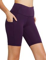 BALEAF Women's 8" High Waist Biker Workout Yoga Running Compression Exercise Shorts Side Pockets Purple Size S
