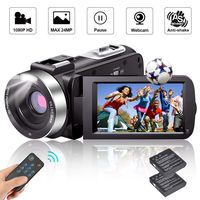 Camcorder Video Camera Full HD Camcorders 1080P 24.0MP Vlogging Camera with 2 Batteries and Pause Function with Remote Controller