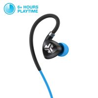 JLab Audio Fit 2.0 Bluetooth Enabled Wireless Sports Earbuds | Bluetooth 4.1 | 10mm Titanium Drivers | 6 Hour Battery Life | IP55 Sweatproof | Flexible Memory Wire | Black & Blue