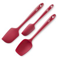 Di Oro Seamless Series 3-Piece Silicone Spatula Set - 600°F Heat Resistant Non Stick Rubber Kitchen Spatulas for Cooking, Baking, and Mixing - Strong Stainless Steel Core and Pro Grade Silicone (Red)