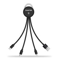 CHAFON Luminous 3 in 1 Multi USB Cable with Type C,Micro USB Ports Only for Charging- Black