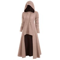 Womens Gothic Punk Asymmetric Hem Long Sleeve Loose Hoodies Dress Cloak Costumes Vintage High Low Sweatshirts Tunic Tops (Pink, L)