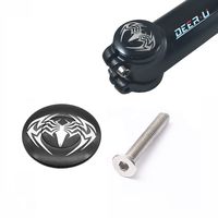 DEERU 1 1/8" Light Bicycle Aluminum Headset Top Cap & Stainless Steel Bolt MTB Bike, Bolt Cap Covered (Spider-Black)