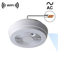 WF-402HAC Sony 1080p IMX323 Chip Super Low Light Spy Camera with WiFi Digital IP Signal, Recording & Remote Internet Access, Camera Hidden in a Fake Smoke Detector (120VAC, Side-Down View)