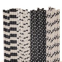Mustache Paper Straw Mix - Black and White - Pennant Banners (100)