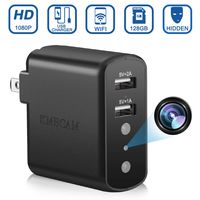 Hidden Spy Camera Wireless Charger Cam - KMBCAM 2019 HD 4K Portable WiFi Nanny Cam, Night Vision and Motion Detective, 2 Power Port Indoor Covert Security Cam for Home, No Audio