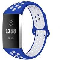 Silicone Bands Compatible with Fitbit Charge 3 Breathable Soft Replacement Silicone Sports Straps with Air Holes Small/Large (Large, Blue-White)