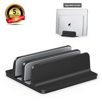 Vertical Laptop Stand [Dock Version] - Adjustable 2 Slot Aluminum Desktop Holder - for All MacBook/Chromebook/Surface/Dell/iPad Up to 17.5 Inches - Black