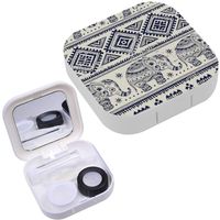 Portable Contact Lens Case Box Travel Kit Mirror + Bottle + Tweezers Container Holder [ Graphic Indian Lotus ]