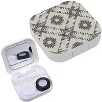 Portable Contact Lens Case Box Travel Kit Mirror + Bottle + Tweezers Container Holder [ Monochrome Ornamental ]