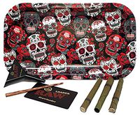 Bundle - 5 Items - Rolling Paper Depot Rolling Tray (Skulls), RAW Lean Loader Cone Filler and King Palms Slim Cones (3 Cones)