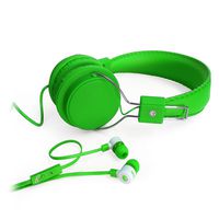 MQbix MQHT470GRN 2-In-1 Combo Pack EarFoam Plus High Performance In-Ear Earphones with Built-In Mic and Deep Bass Stereo Headphones, Green