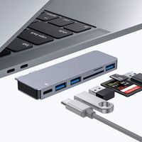 USB C Hub for MacBook Pro, 6 in 1 USB C Hub with 3 USB3.0 Ports, SD/Micro SD Card Reader and USB-C Power Delivery, Aluminum USB Type C Adapter for MacBook Pro 13" and 15" 2016/2017/2018