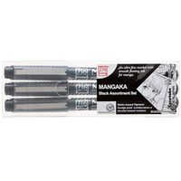 Kuretake Zig Cartoonist, Mangaka, 3 Pieces, Black (CNM/3VBK)