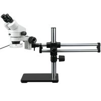 AmScope SM-5BZ-144S Professional Binocular Stereo Zoom Microscope, WH10x Eyepieces, 3.5X-90X Magnification, 0.7X-4.5X Zoom Objective, 144-Bulb LED Ring Light, Ball-Bearing Double-Arm Boom Stand, 110V-240V, Includes 0.5X and 2.0X Barlow Lenses