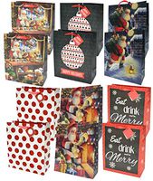 Christmas Gift Bags with Glitter, Large (12 Pack)