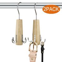 HuaQi Belt Hanger Belt Racks Wooden Closet Accessories Organizers Storage Holders with 4 Hooks for Belts Tie Scarves Tank Top and Jewelry (2, Natural)