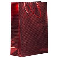 JAM PAPER Gift Bags with Rope Handles - Diagonal Pinstripe Shopping Bags - X-Large - 13 x 17 x 5 - Red Foil - Sold Individually