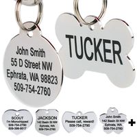 GoTags Stainless Steel Pet ID Tags, Personalized Dog Tags and Cat Tags, up to 8 Lines of Custom Text Engraved on Both Sides, in Bone, Round, Heart, Bow Tie, Flower, Star and More (Bone, Small)
