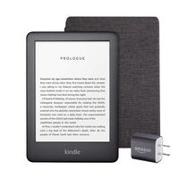 Kindle Essentials Bundle including All-new Kindle, now with a built-in front light, Black - with Special Offers, Kindle Fabric Cover - Charcoal, and Power Adapter