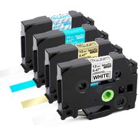 TZe Tape 12mm 0.47 Inch, 4-Pack Black on White/Matt Gold + White on Turquoise Blue + Blue on Matt Clear P Touch Labels Compatible with PT-D210, TZe-231 TZe-T535 TZe-M33 TZe-MQ831 26.2 Feet