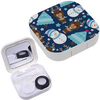 Portable Contact Lens Case Box Travel Kit Mirror + Bottle + Tweezers Container Holder [ Cute Deer Snowman Tree ]