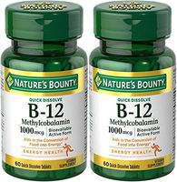 Natures Bounty Methylcobalamin B12 Microlozenge Tablets, 1000 mcg, 120 Count (2 X 60 Count Bottles)