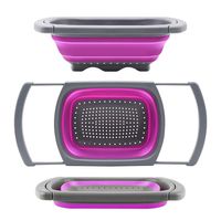 QiMH Collapsible Colander, Kitchen Colander Set Over Sink Strainer Veggies/Fruit Colanders Strainers with Extendable Handles, Dishwasher Safe Folding Strainer for Kitchen, 6-Quart, BPA Free (Purple)