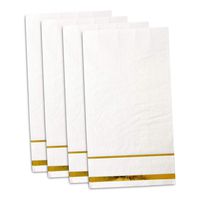 100 Gold Trim Lined Guest Napkins Disposable Paper Pack Elegant Dinner Hand Napkin for Bathroom Wedding Holiday Anniversary Birthday Party Bridal & Baby Shower Metallic Golden Foil Decorative Towels