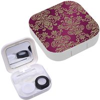 Portable Contact Lens Case Box Travel Kit Mirror + Bottle + Tweezers Container Holder [ Damask Design ]