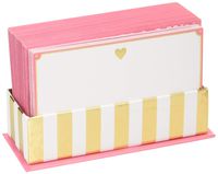 Graphique Gold Heart Flat Notes Stationery with Soft Pink Border and Gold Heart, 50 Note Cards and Matching Envelopes, 5.625" x 3.5"
