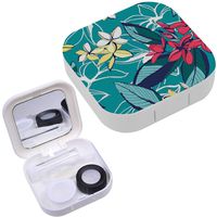 Portable Contact Lens Case Box Travel Kit Mirror + Bottle + Tweezers Container Holder [ Tropical Floral Summer ]