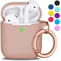 R-fun AirPods Case Cover with Keychain, Full Protective Silicone AirPods Accessories Skin Cover for Women Girl with Apple AirPods Wireless Charging Case, Front LED Visible-Milk Tea