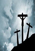 AOFOTO 5x7ft Crucifixion Of Jesus Christ Background Calvary Hill and Three Crosses Photography Backdrop Resurrection Religious Lent Holy Week Passion Kid Adult Portrait Easter Photo Studio Props