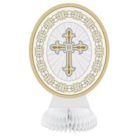 8" Mini Gold & Silver Radiant Cross Religious Centerpiece Decorations, 3ct