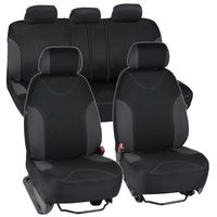 BDK OS-334-CC Charcoal Trim Black Car Seat Covers Full 9pc Set - Sleek & Stylish - Split Option Bench 5 Headrests Front & Rear Bench