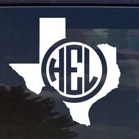 Texas Custom Circle Monogram Initials Vinyl Decal Sticker for Cars YETI Cup Laptop (3"x3", White)