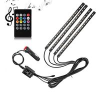 SurLight Car LED Lights 4pcs 72 LED DC 12V Multicolor Music Car Strip Light Interior LED Under Dash Lighting Kit with Sound Active Function and Wireless Remote Control, Car Charger Included