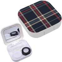 Portable Contact Lens Case Box Travel Kit Mirror + Bottle + Tweezers Container Holder [ Tartanplaid ]