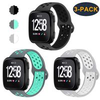 CAVN 3-Pack Compatible Fitbit Versa Bands for Men Women, Sweat Resistant Replacement Accessory Strap Bracelet Compatible Fitbit Versa Smartwtach (L/6.8"-8.9", Grey/Black+Grey/Teal+Grey/White)