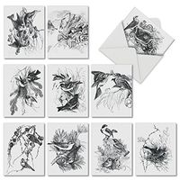 10 All-Occasion Note Cards with Envelopes 4 x 5.12 inch, Assorted 'Wing Notes' Blank Greeting Cards, Beautiful Stationery Set for Weddings, Baby Showers, Birthdays, Thank Yous - NobleWorks M6475OCB