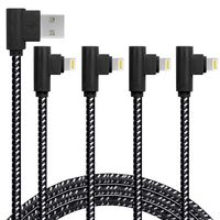 Right Angle USB Cable,4 Pack (6/6/10/10FT) USB 2.0 90 Degree Cable, Nylon Braided Sync Charge Fast Charging Cord Compatible with Phone Xs XR X 8 7 6 Plus (Black and White)