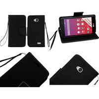 Wydan Case for LG Tribute LS660 F60 Transpyre - Hybrid PU Leather Wallet Book Flip Style Card Slot Cover w/Wrist Strap - Black on Black