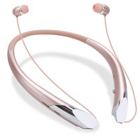 Bluetooth Retractable Headphones, Wireless Earbuds Neckband Headset Noise Cancelling Stereo Earphones with Mic (15 Hours Play Time, Rose)