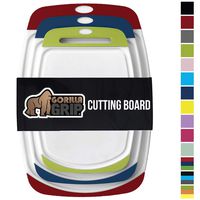 GORILLA GRIP Original Oversized Cutting Board, 3 Piece, BPA Free, Dishwasher Safe, Juice Grooves, Larger Thicker Boards, Easy Grip Handle, Non Porous, Extra Large, Set of 3, Red, Blue, Lime Green
