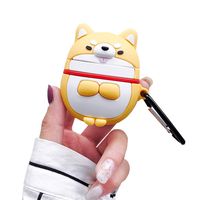 ICI-Rencontrer 3D Cute Couples Shiba Inu Design Airpods Case, Creavive Lucky Dog Animal AirPods Accessories, Wireless Earphone Soft Silicone Shockproof Protector For Airpods 1 & 2 Yellow