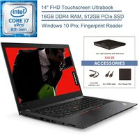 2020 Lenovo ThinkPad T480s 14" FHD Touchscreen Business Ultrabook Laptop Computer, 8th Gen Intel Quad-Core i7-8650U vPro, 16GB DDR4 RAM, 512GB PCIe SSD, Windows 10 Pro, EST External DVD + Accessories