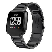MEFEO Metal Bands Compatible with Fitbit Versa/Versa 2/Fitbit Versa Lite Edition, Stainless Steel Metal Band Solid Strap Wristband Replacment for Fitbit Versa Band Men Women (Black)